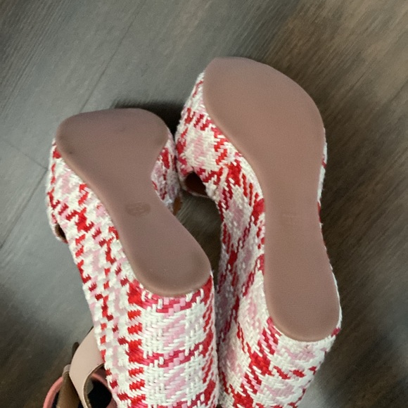 NWOT Ron White Italian Made Platform Wedge White Red Tweed Sandals Size 40 - Picture 13 of 14